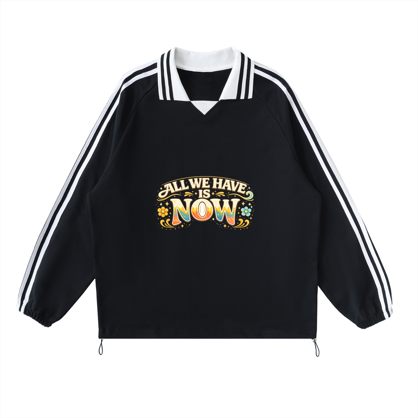 Contrast Striped Lapel Collar Sweatshirt